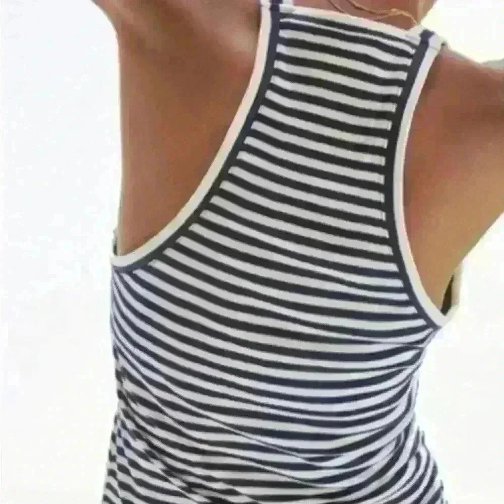 Anthropologie Maeve Knit V-Neck Racerback Striped Navy Tank Top Size small - Picture 2 of 8
